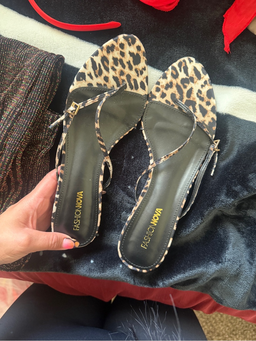 Fashion Nova Leopard Print Strappy Sandals - Black & Tan